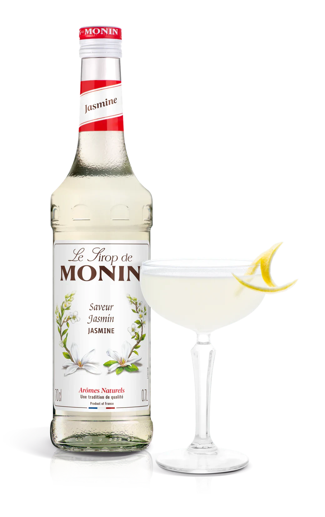 Monin sirup Jasmín 0,7 l – láhev s připraveným nápojem