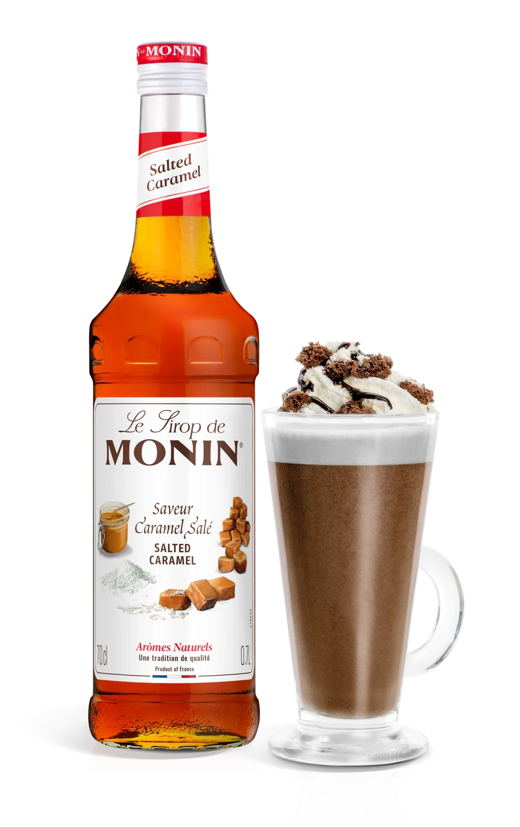Monin sirup Karamel slaný 0,7 l – láhev s připraveným nápojem
