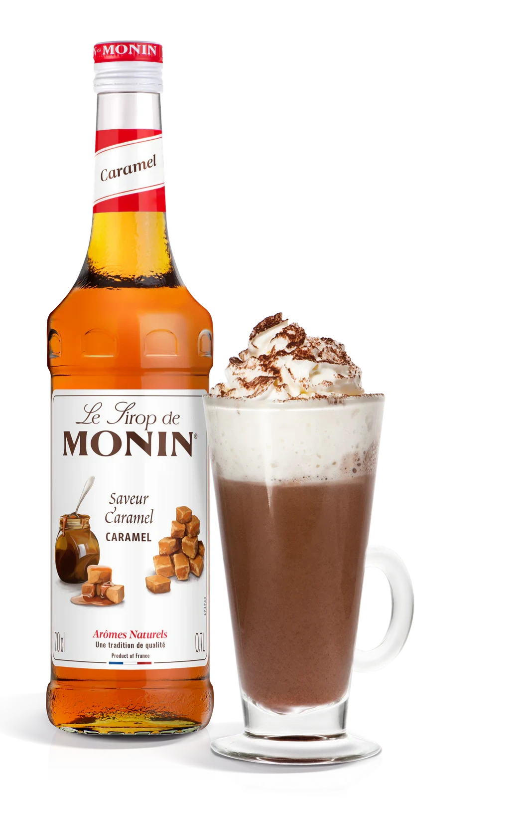 Monin sirup Karamel 0,7 l – láhev s připraveným nápojem