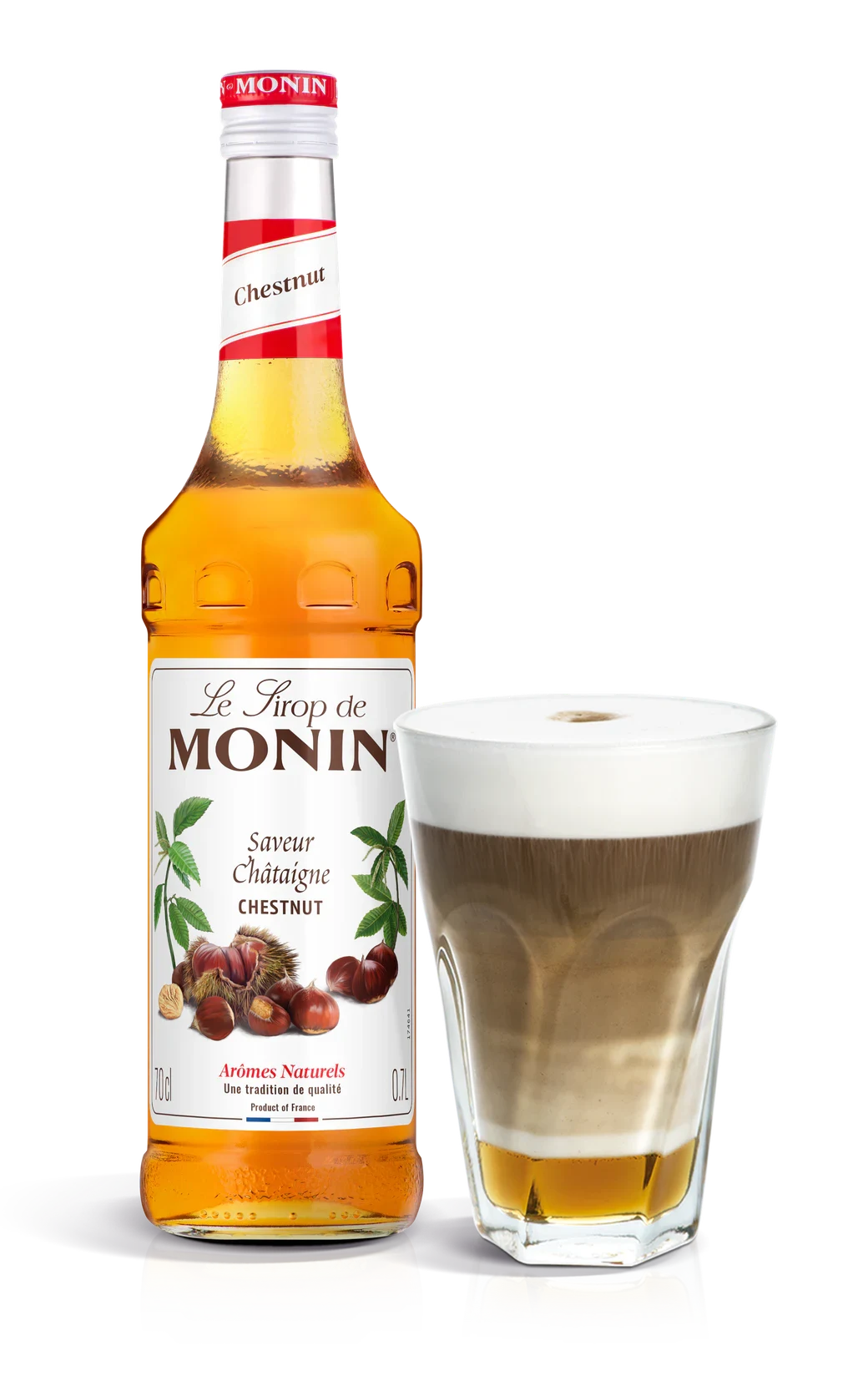 Monin sirup Kaštan 0,7 l – láhev s připraveným nápojem