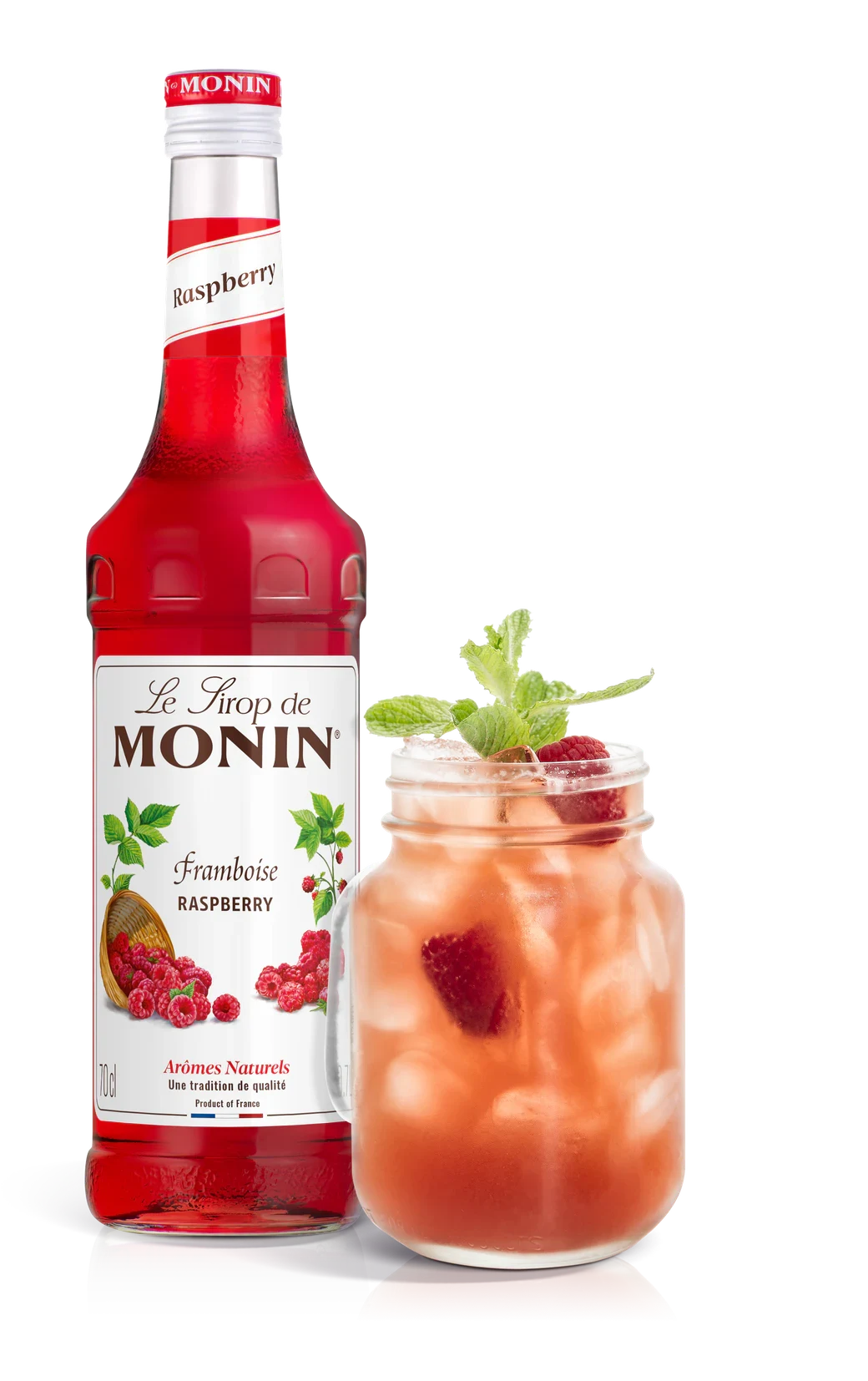 Monin sirup Malina 0,7 l – láhev s připraveným nápojem