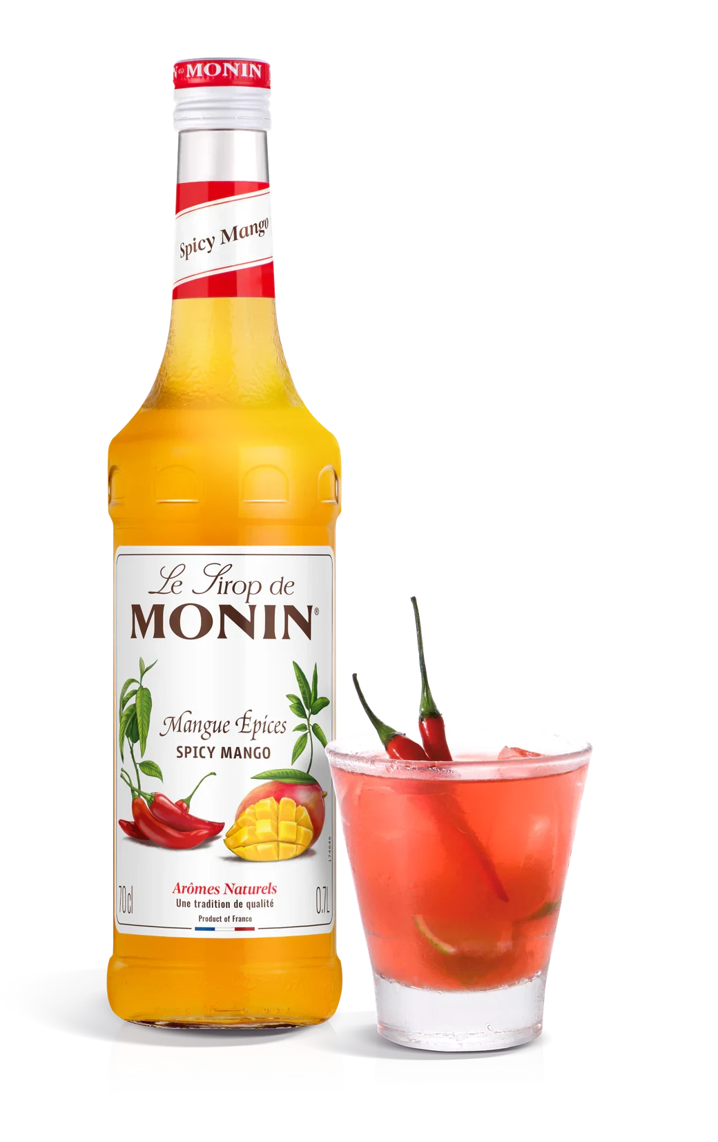 Monin sirup Mango kořeněné 0,7 l – láhev s připraveným nápojem