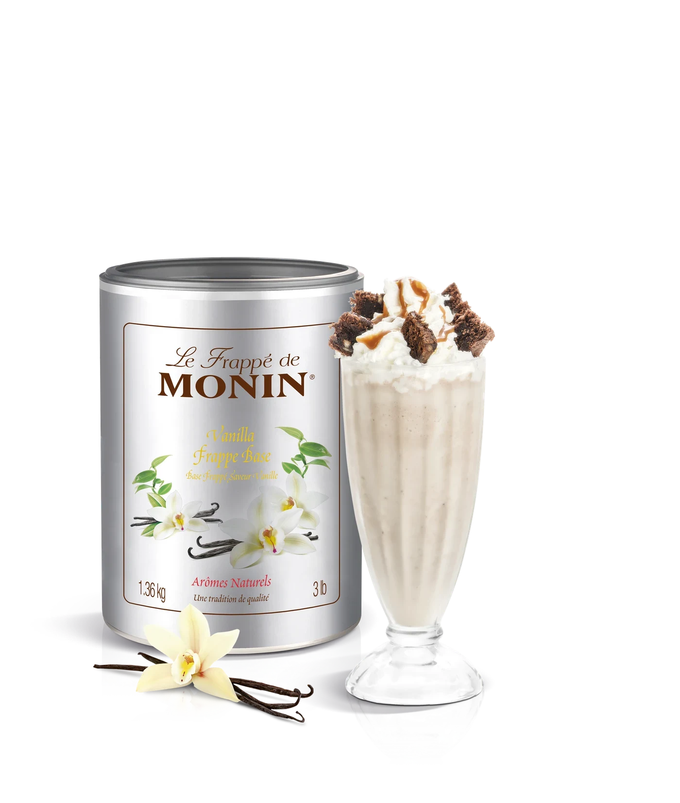 Monin frappe Vanilla 1,36 kg – produkt s připraveným nápojem