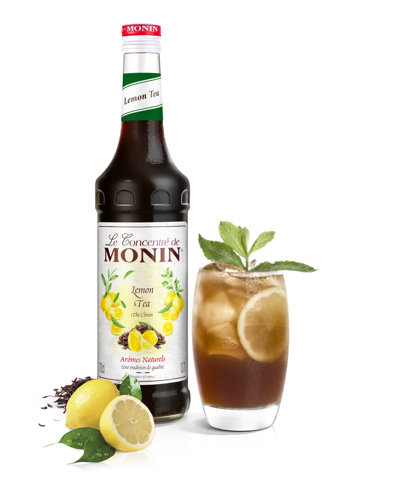Monin koncentrát Citrón Ice tea 0,7 l – produkt s připraveným nápojem