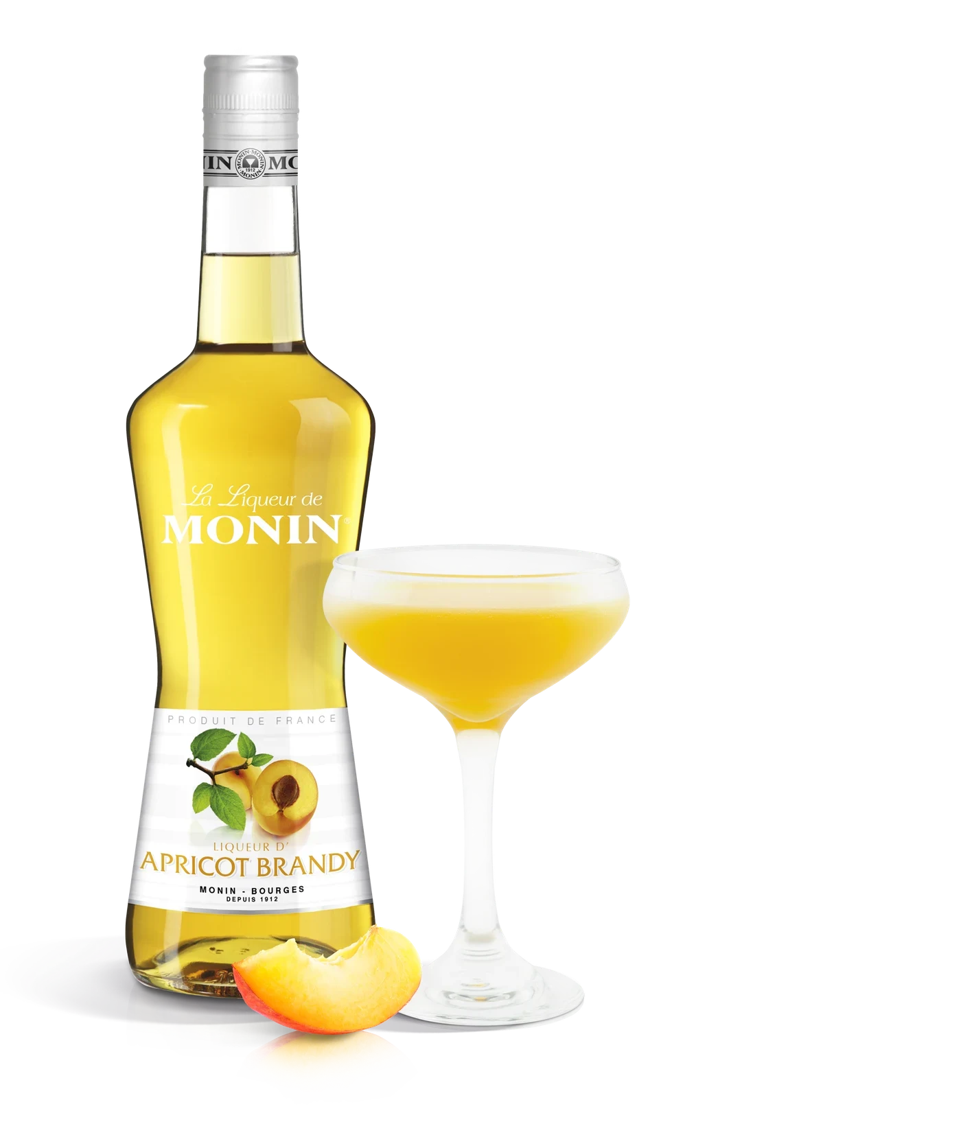 Monin likér Apricot Brandy 20% – produkt s připraveným nápojem