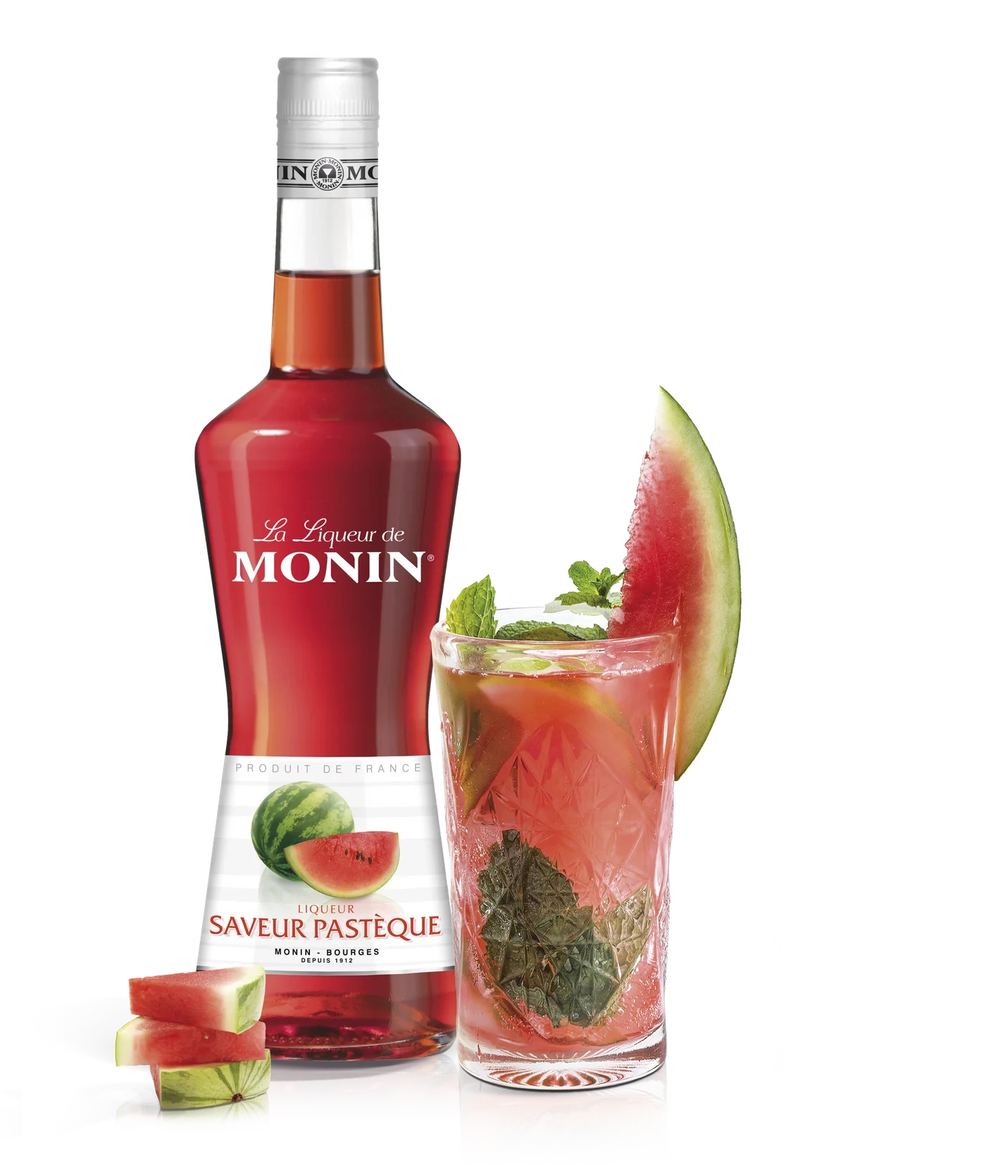 Monin likér Meloun vodní 20% – produkt s připraveným nápojem