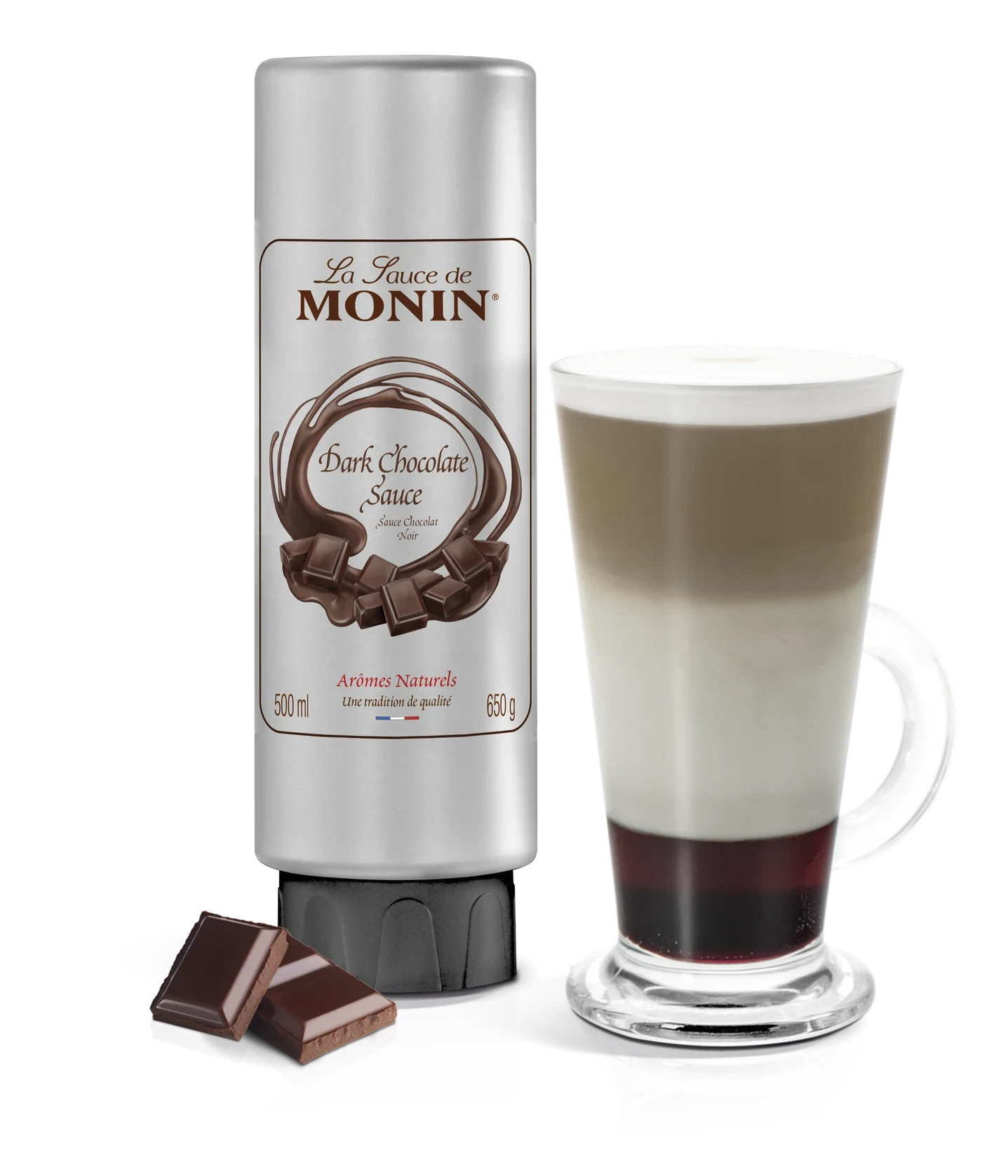 Monin poleva Čokoláda tmavá 0,5 l – produkt s připraveným nápojem