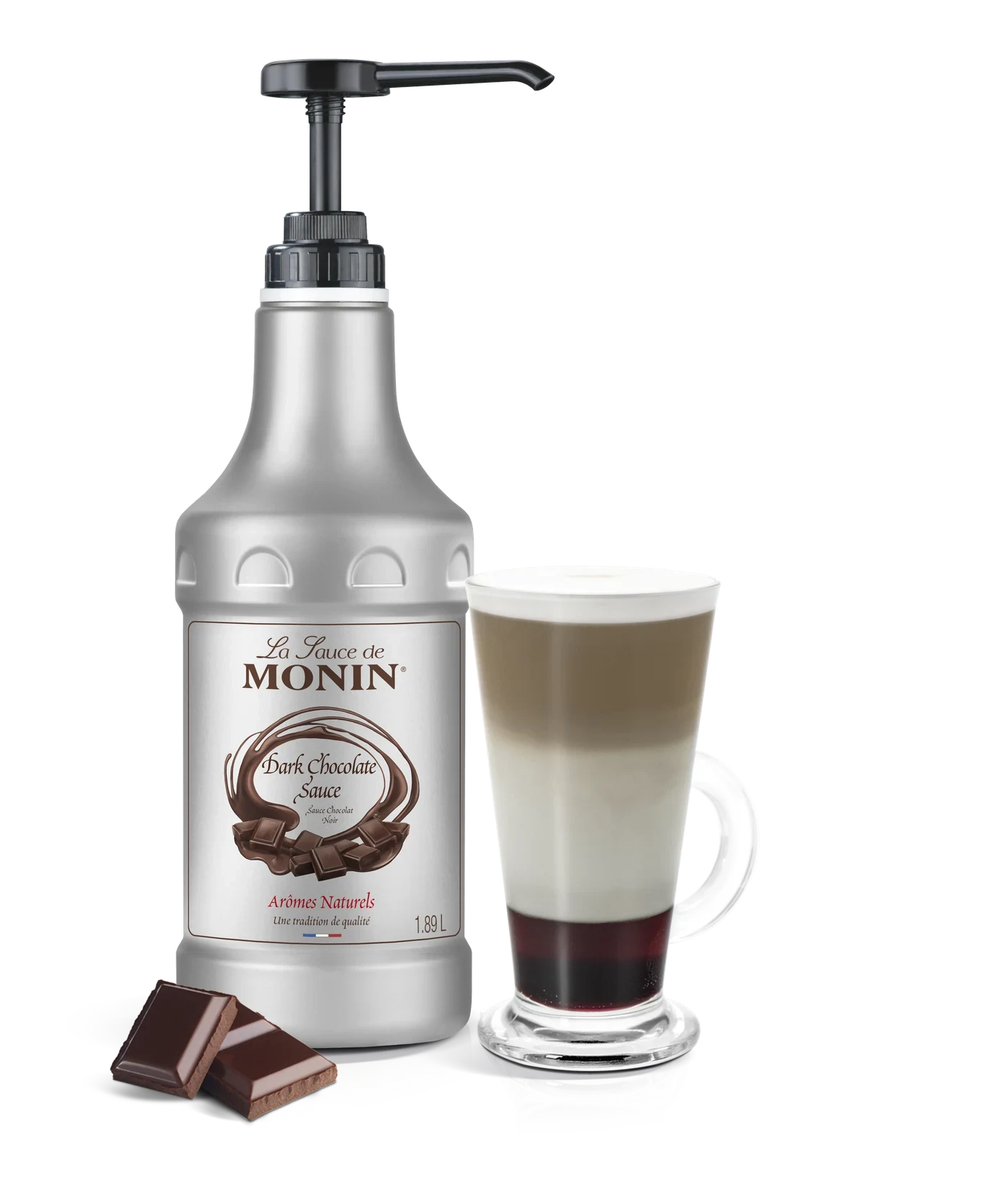 Monin poleva Čokoláda tmavá 1,89 l – produkt s připraveným nápojem