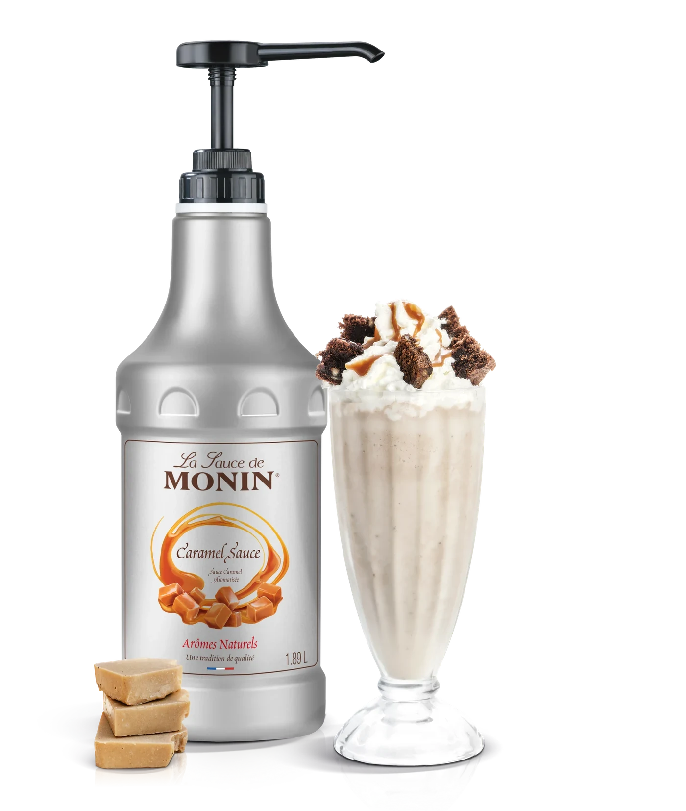 Monin poleva Karamel 1,89 l – produkt s připraveným nápojem