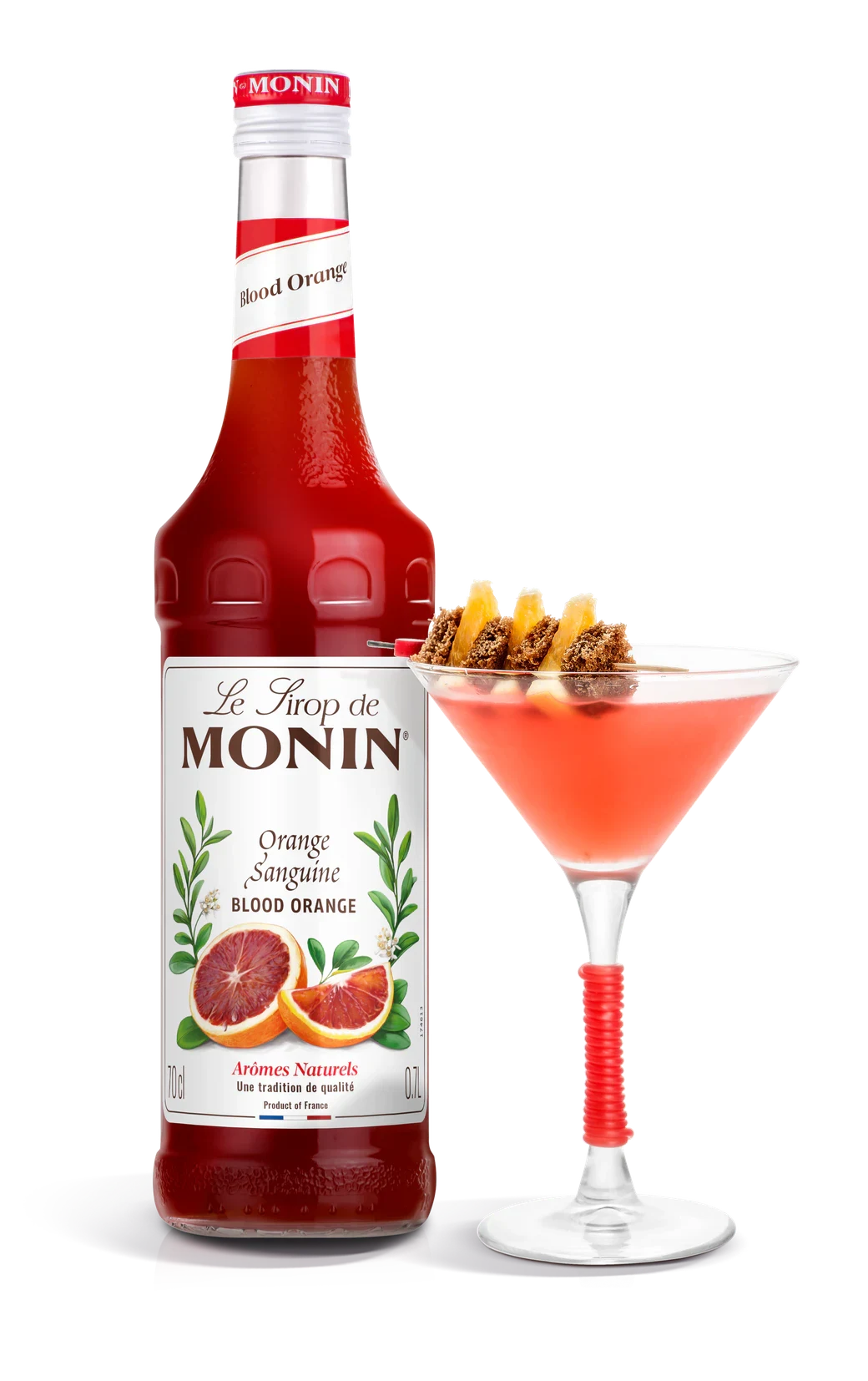 Monin sirup Pomeranč krvavý 0,7 l – láhev s připraveným nápojem