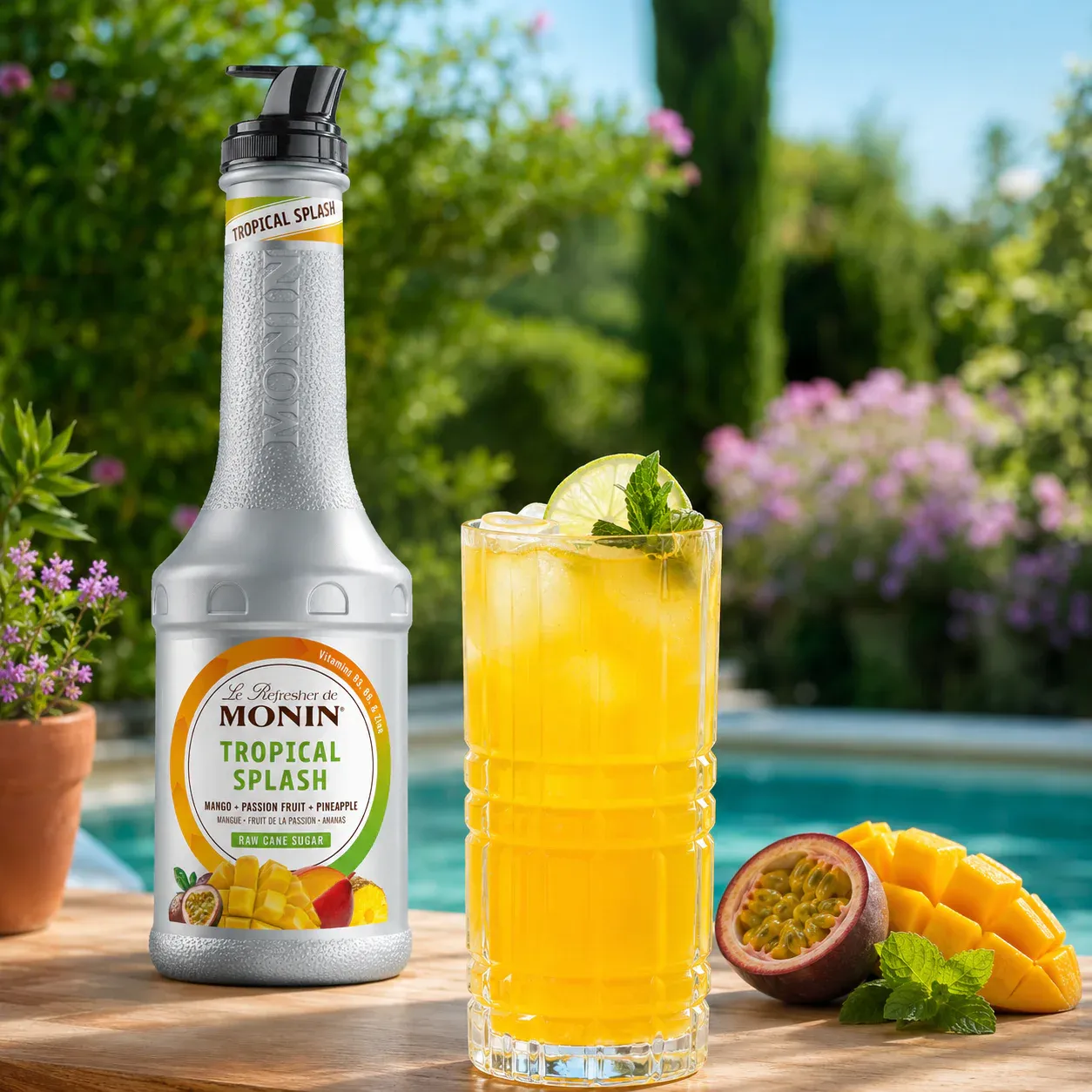 MONIN Refresher Tropical Splash s tropickým ovocným nápojem
