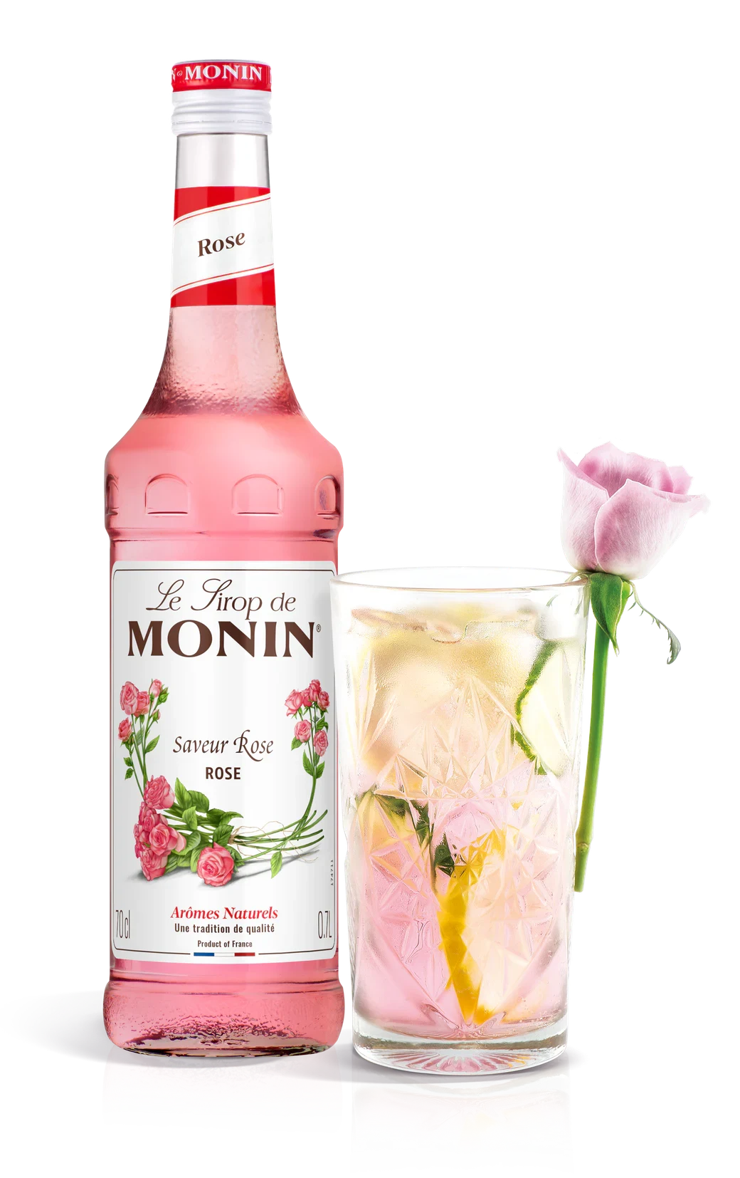 Monin sirup Růže 0,7 l – láhev s připraveným nápojem