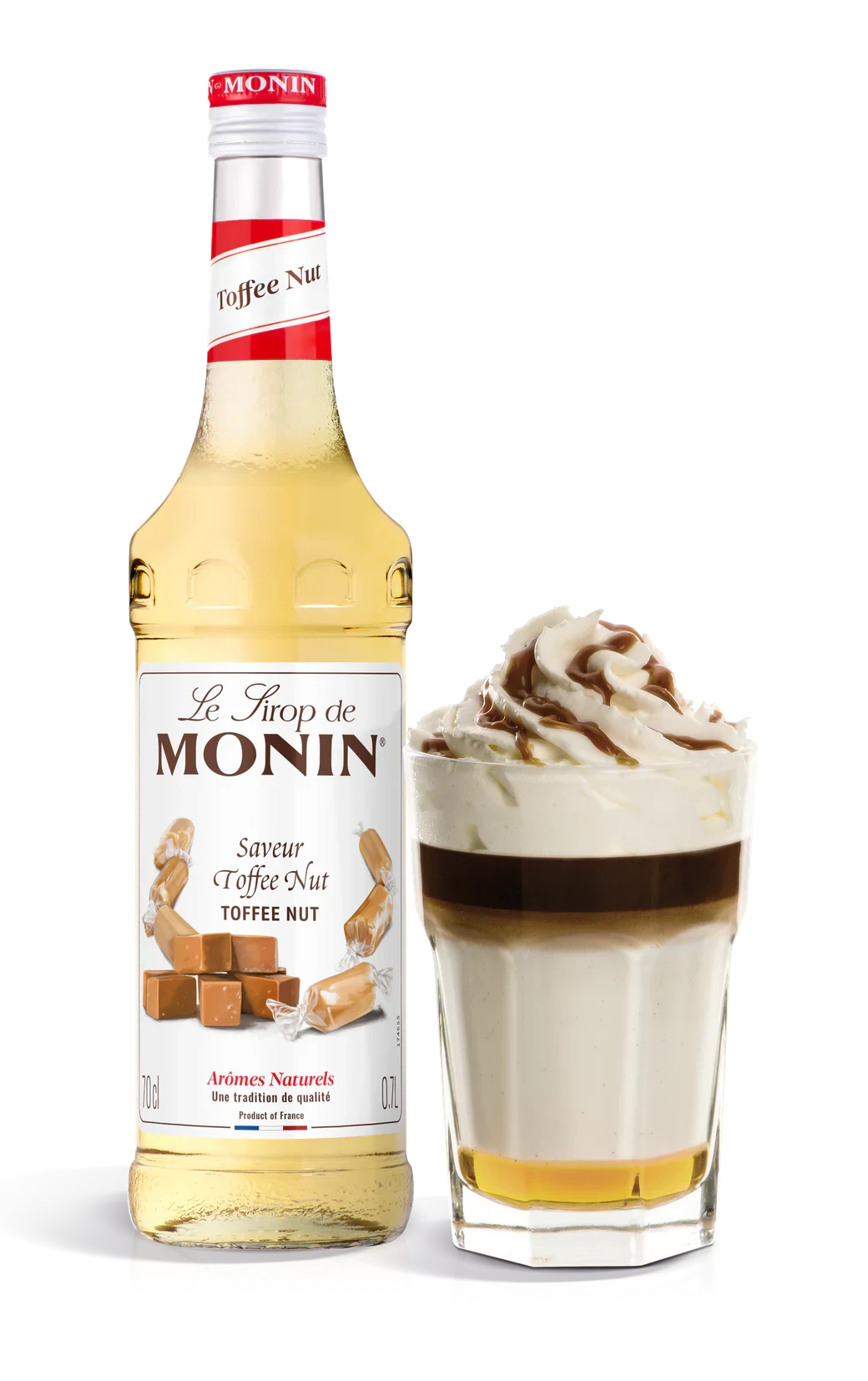Monin sirup Toffee oříšek 0,7 l – láhev s připraveným nápojem