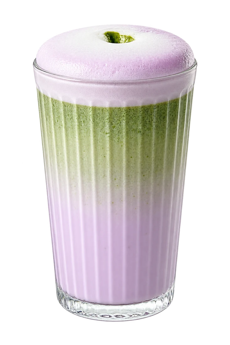 Ube Matcha Latte s fialovou pěnou