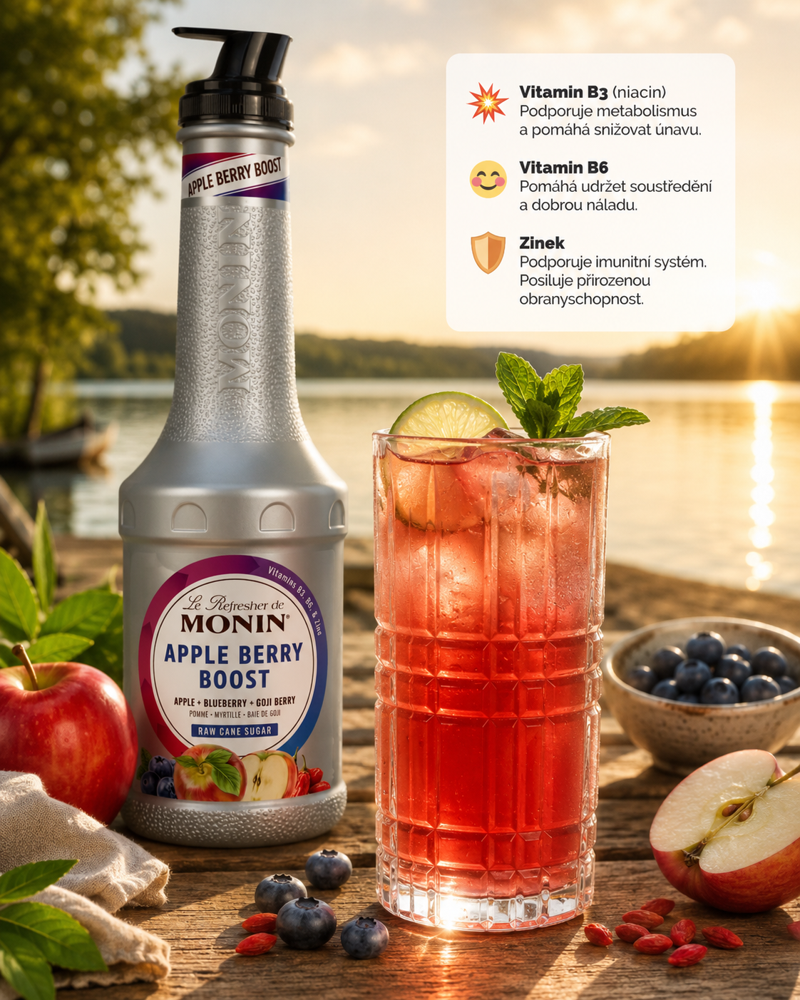 MONIN Refresher Apple Berry Boost vitaminy 3