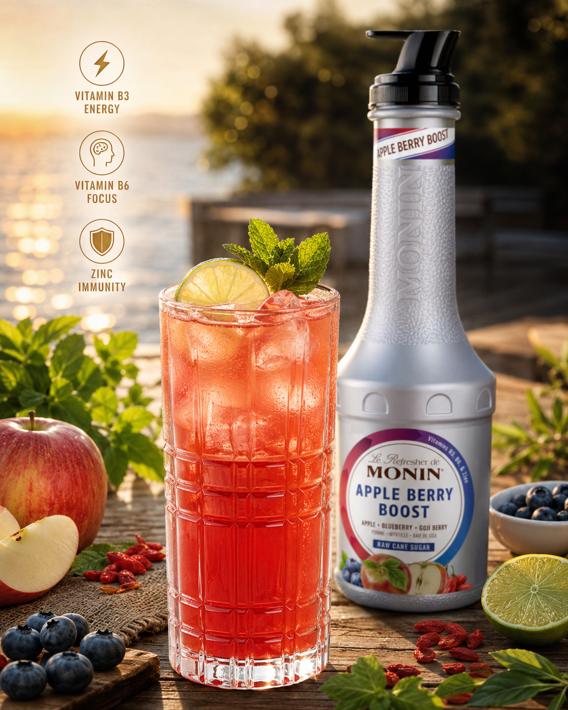 MONIN Refresher Apple Berry Boost vitaminy